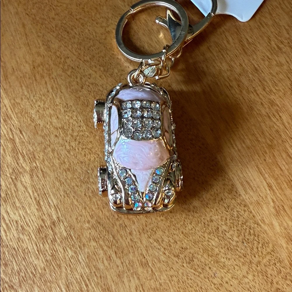 Pink car rhinestone/crystal bag charm - Picture 3 of 3